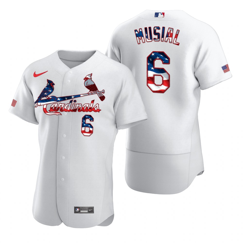 St. Louis Cardinals #6 Stan Musial Men Nike White Fluttering USA Flag Limited Edition Authentic MLB Jersey